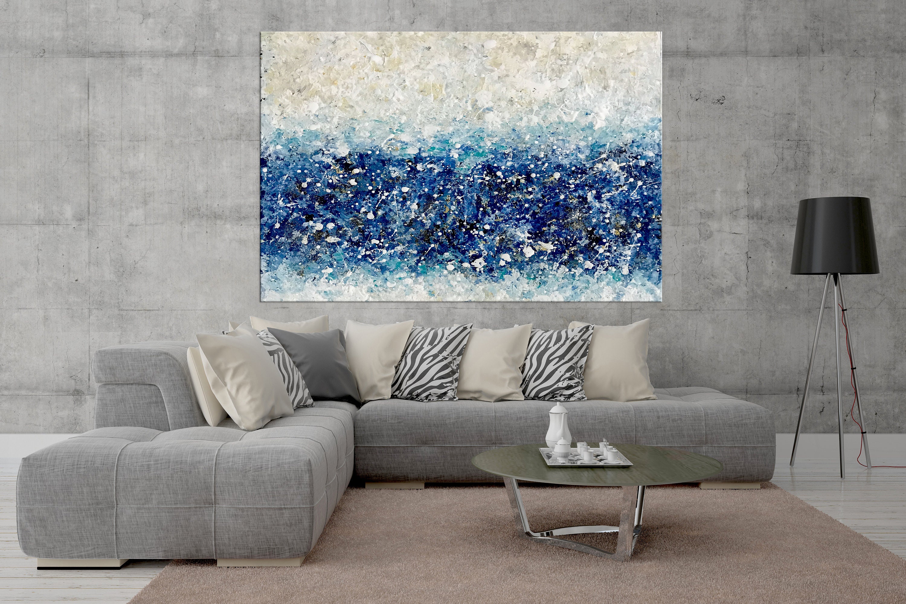 Blue Abstract Painting on Canvas Large Abstract Modern Art Oversize Art ...