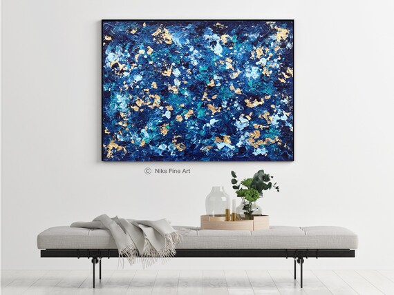 Blue Abstract Painting on Canvas Large Abstract Modern Art | Etsy