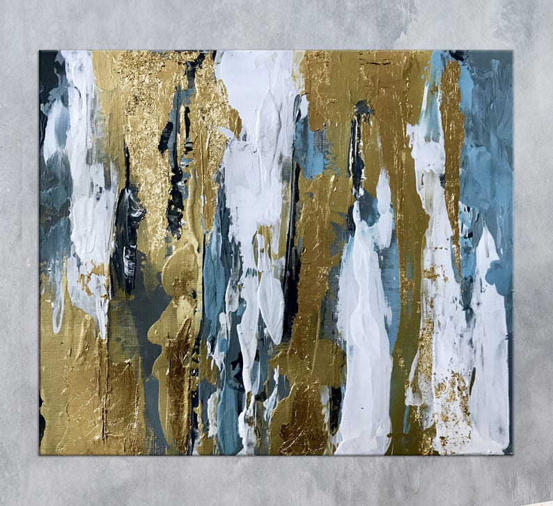 Blue Abstract Art Gold Art Gold Leaf Wall Art Modern Abstract - Etsy