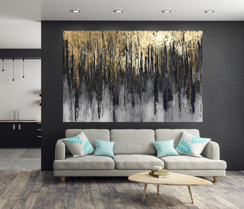 Large Gold Foil Acrylic painting Contemporary wall Art Grey Etsy