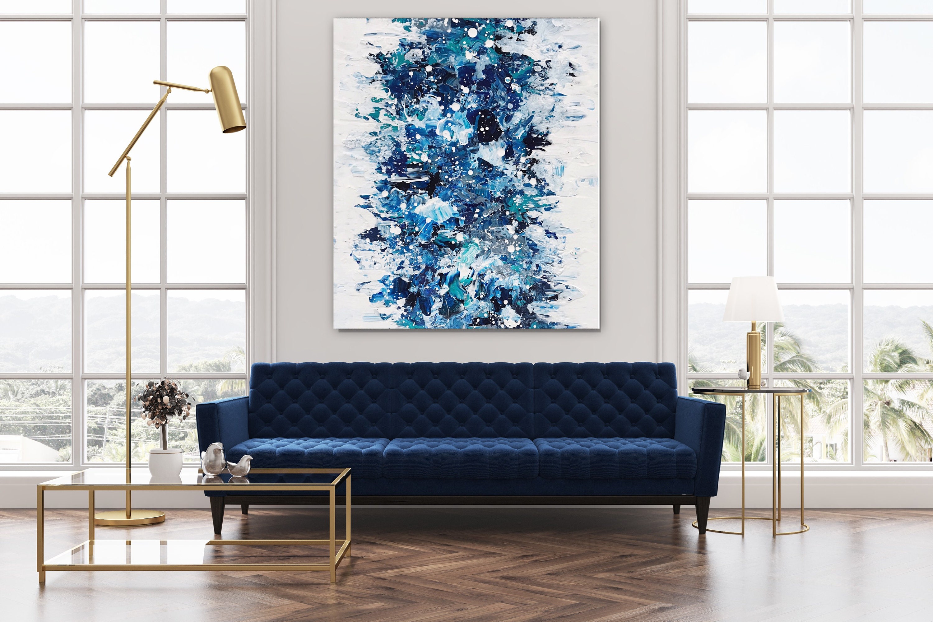 Blue White Abstract Wall Art Extra Large Abstract Painting Etsy
