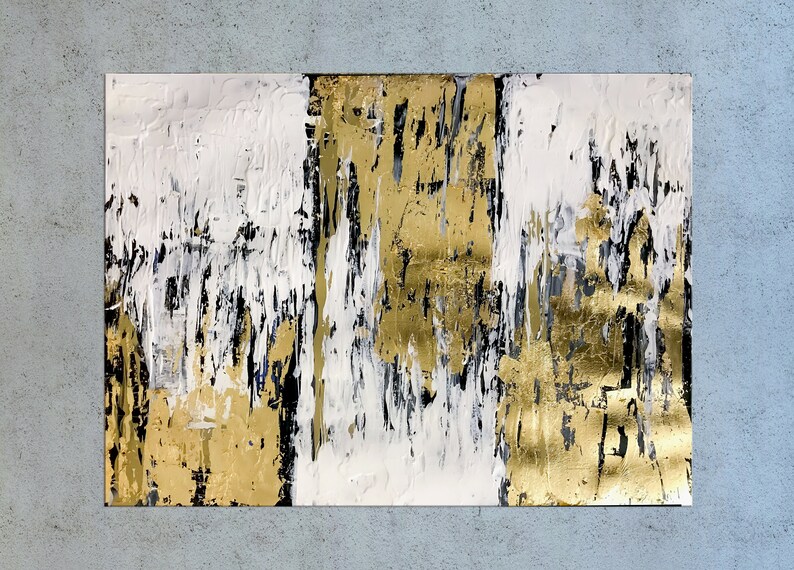 Gold Leaf Abstract Gold White Wall Art Large Abstract Painting Etsy