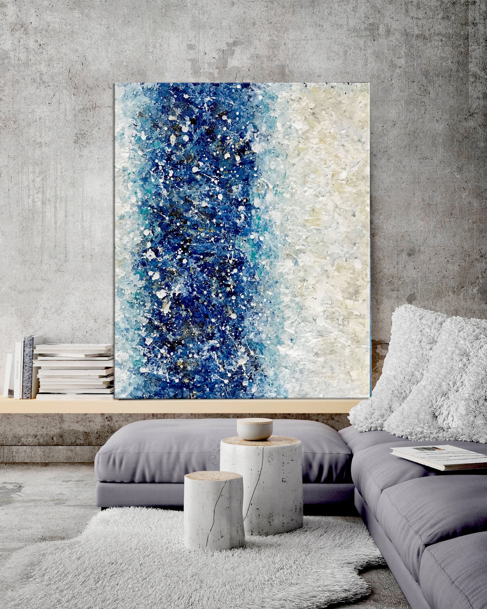 Blue Abstract Painting on Canvas Large Abstract Modern Art Oversize Art ...