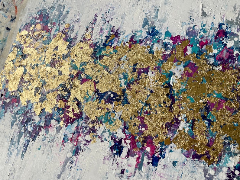 Pink Blue Gold Wall Art Gold Leaf Acrylic Abstract Art Etsy