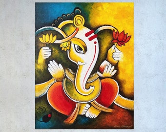 Ganesha painting, Indian painting, Indian decor, Hindu decor, Ganesha art, Indian wall art, Painting on canvas, Abstract Indian art, Nikki
