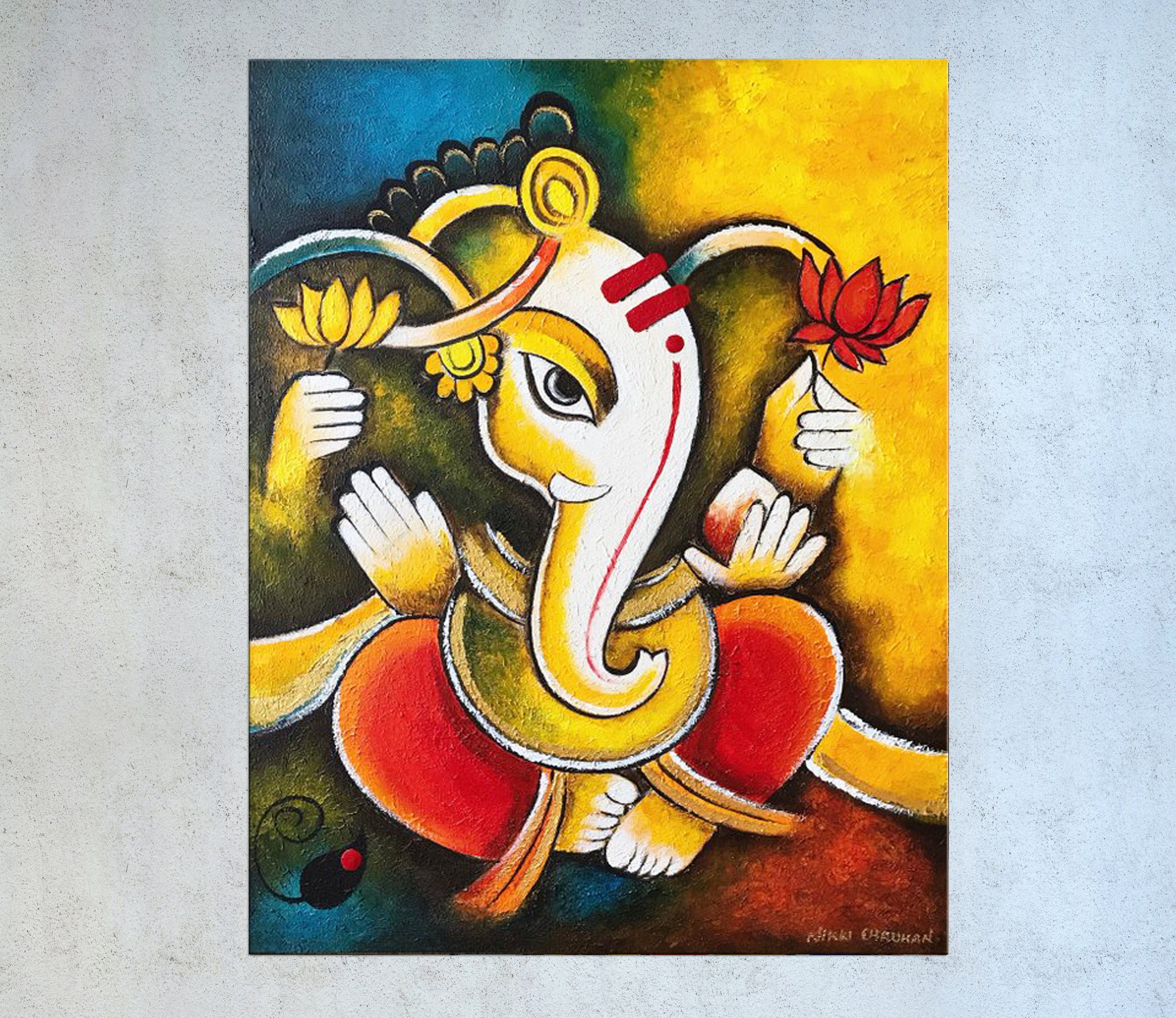 Lord Ganesha Painting On Canvas, Acrylic Hindu God Painting,indian ...