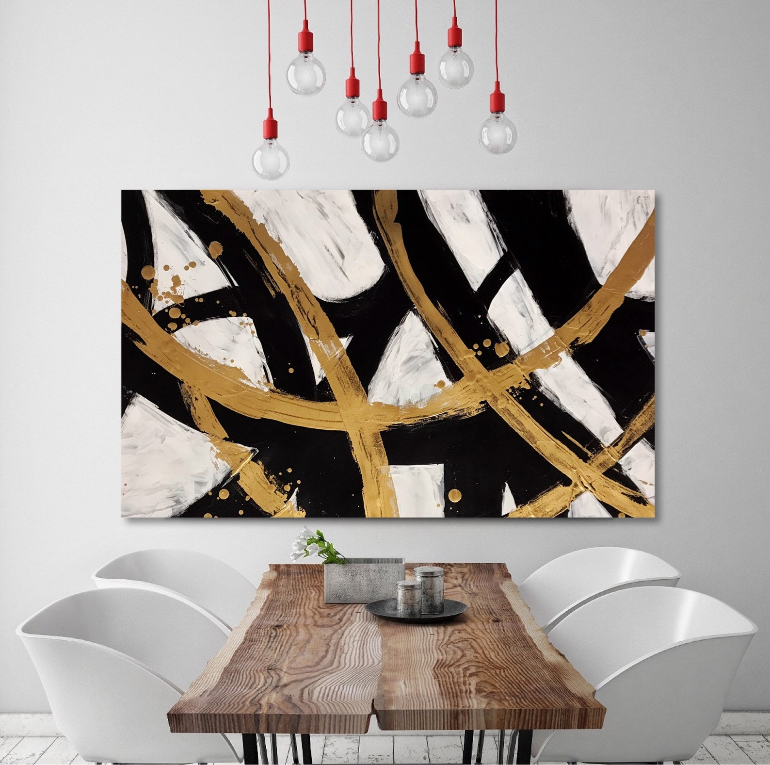 Black White Gold Abstract Art Minimalist Monochrome Art on Etsy UK