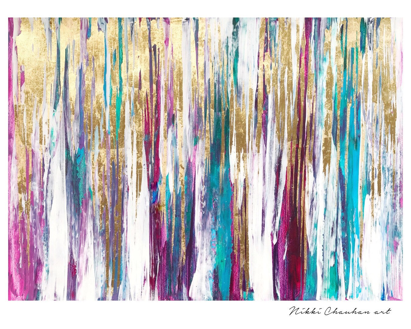 Pink Blue Gold, Gold Leaf Painting on Canvas, Modern Abstract Art ...