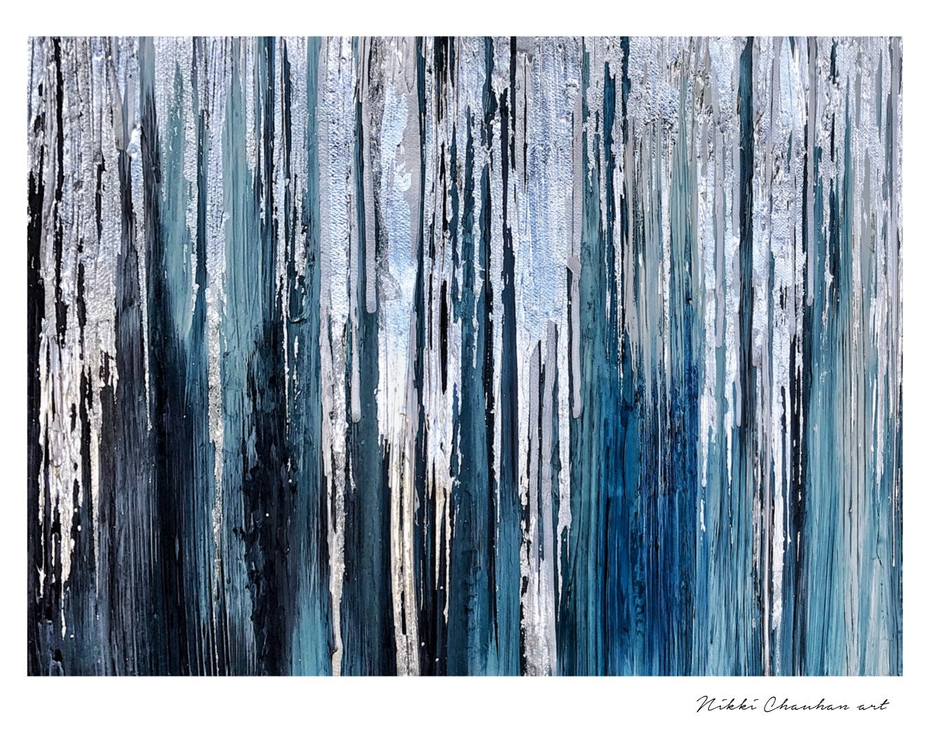 Silver Blue Art Silver Leaf Art Original Abstract Art Modern Etsy