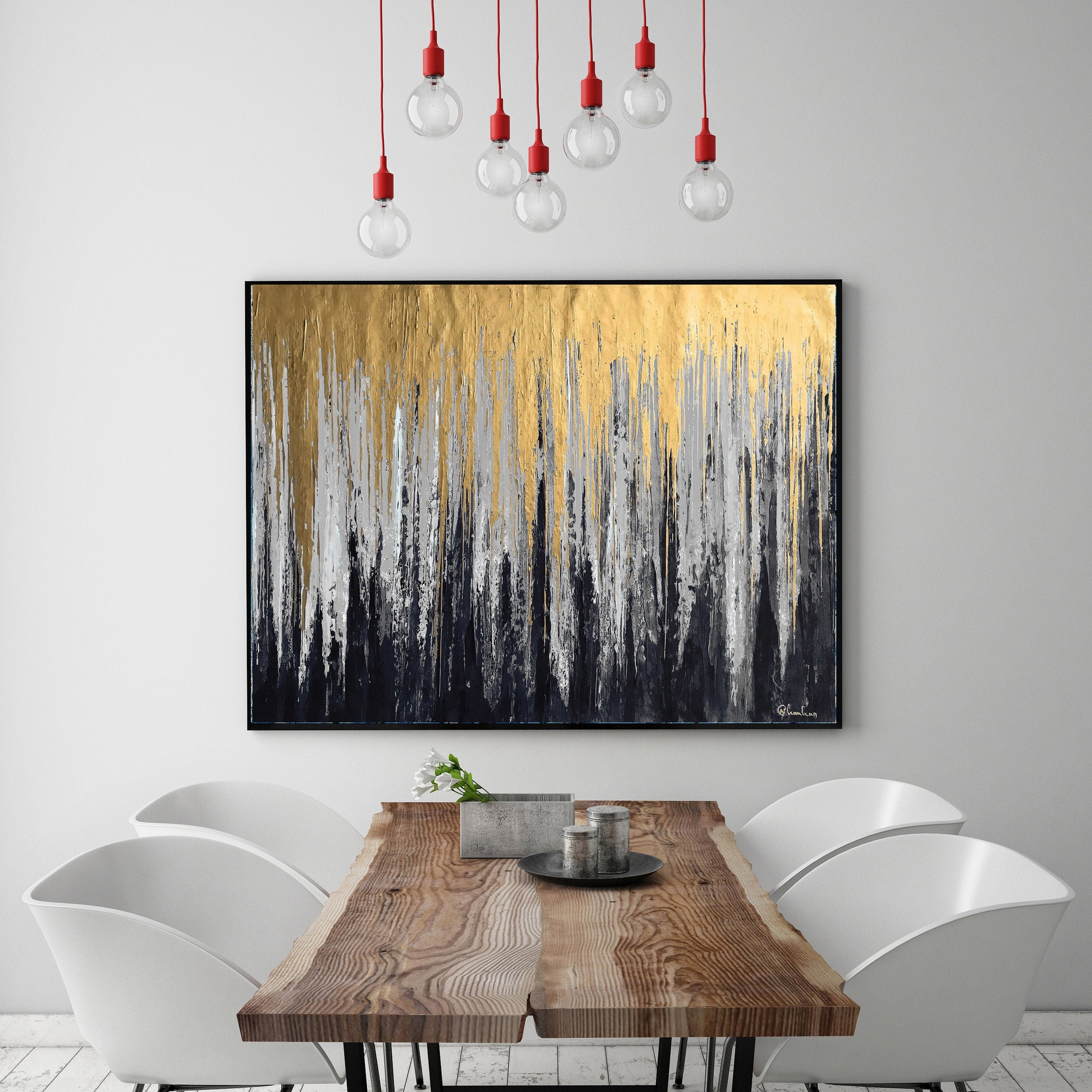 Black Grey Gold Abstract Painting Metallic Gold Modern - Etsy