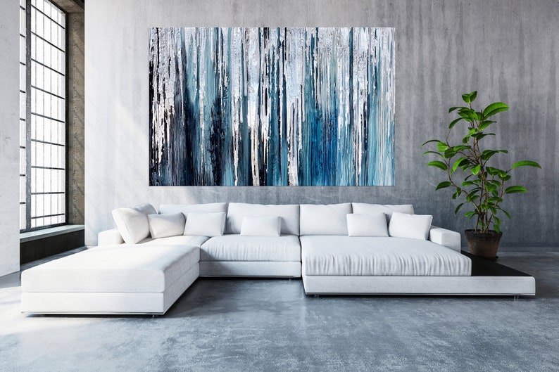 Silver Blue Art Silver Leaf Art Original Abstract Art Modern Etsy