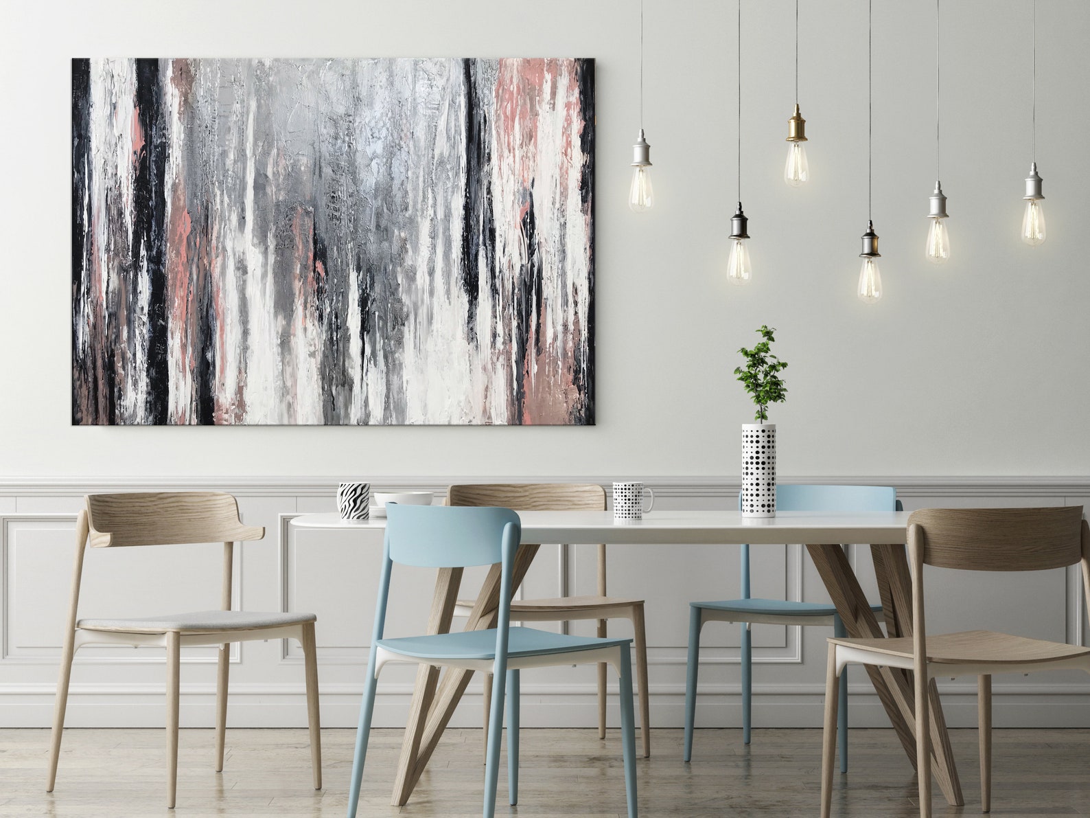 Blush Silver Abstract Painting Pink Wall Art Acrylic Etsy