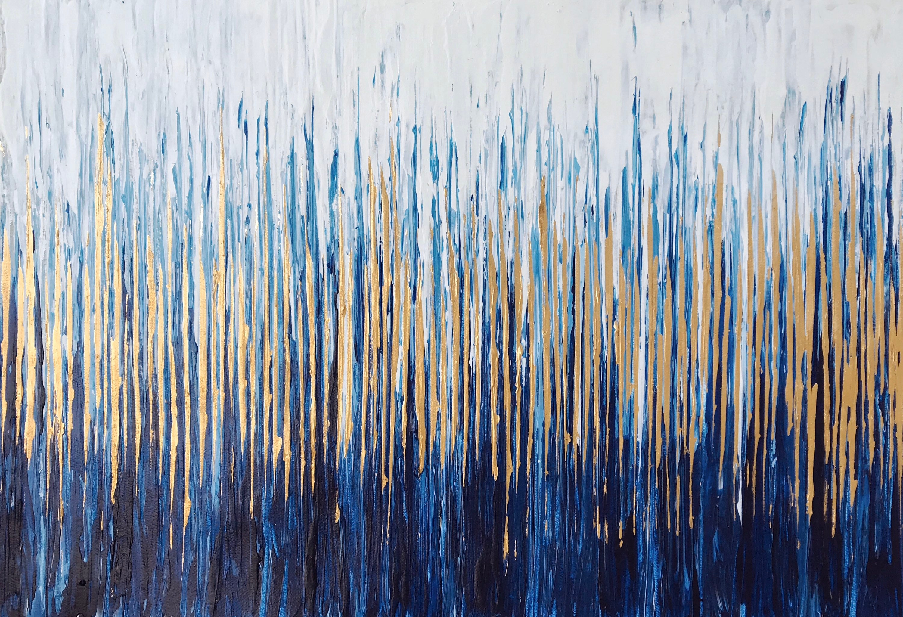 Extra Large Blue Gold Leaf Abstract Art Original Acrylic Etsy