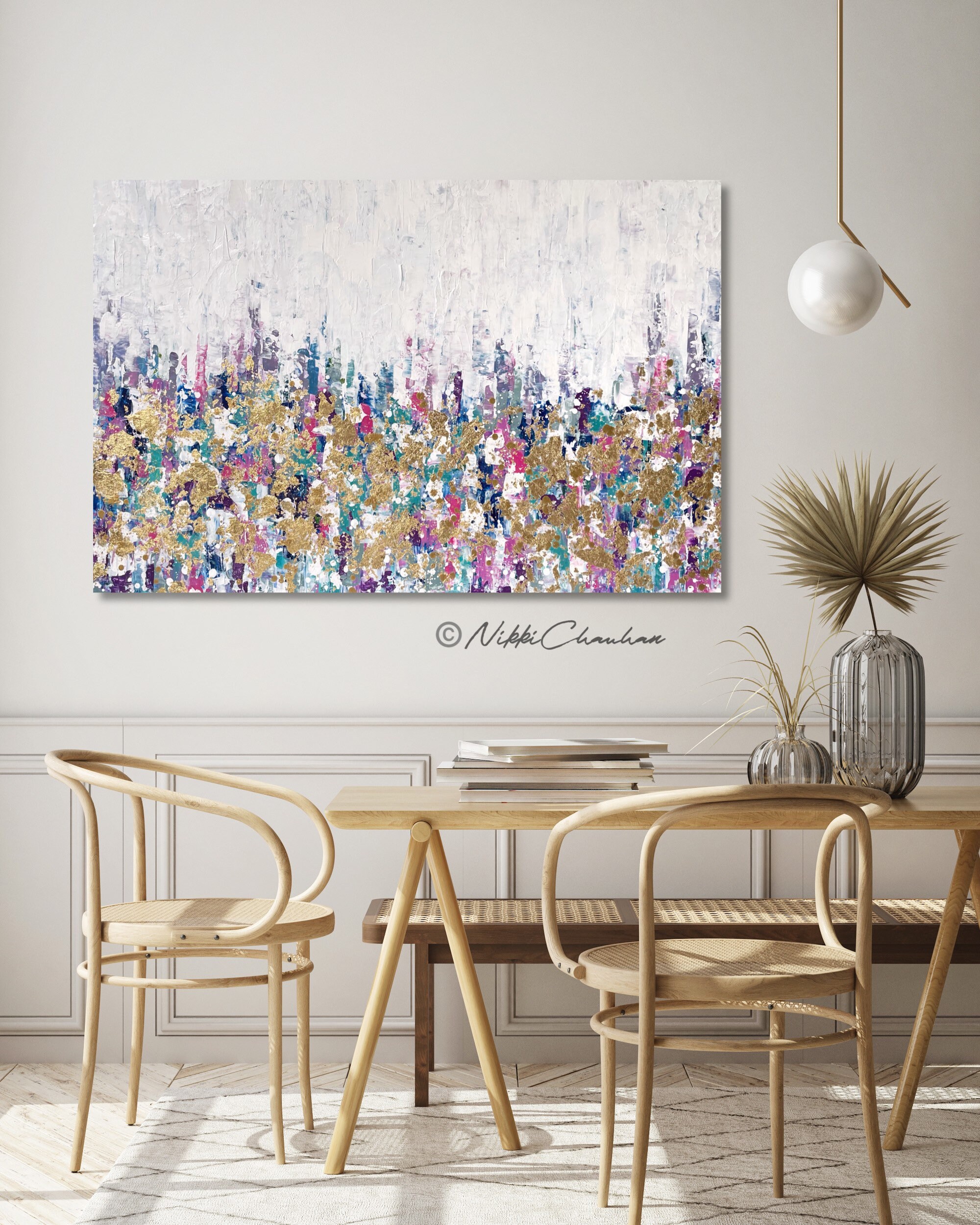 Colorful Gold Leaf Abstract Painting, Industrial Painting on Canvas ...