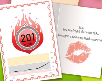 DOWNLOAD AND PRINT Making My Blood Sugar Rise digital Valentines Day Card, Diabetes, Diabetic card