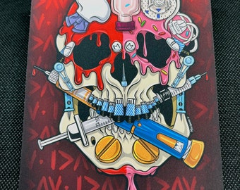 Diabetes Supply Skull 4x6 Soft Touch Art Postcard Mini Prints