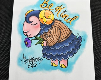 Be Kind, Eunice from Animal Crossing 4x6 Soft Touch Art Postcard Mini Prints