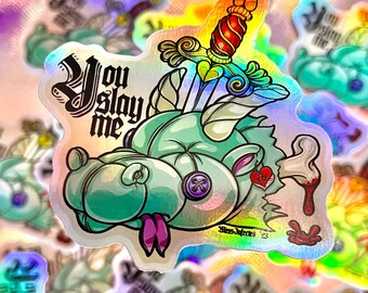 Holographic Dragon Slayer Sticker, Valentines Day Sticker, Tattoo Sticker
