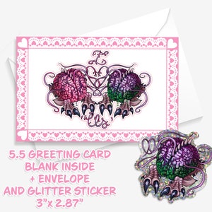 Us Valentines Card and Sticker Bundle, Intellect Devourer, Mind Flayer, Baldur&#39;s Gate Valentines
