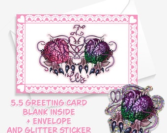 Us Valentines Card and Sticker Bundle, Intellect Devourer, Mind Flayer, Baldur's Gate Valentines