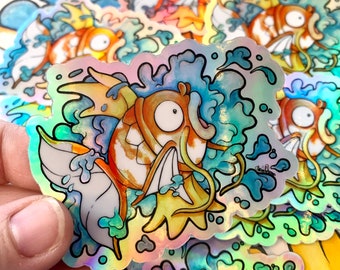 Holographic Magikarp Pokemon Sticker, Carp sticker, Fish Sticker, Gamer Sticker, Koi