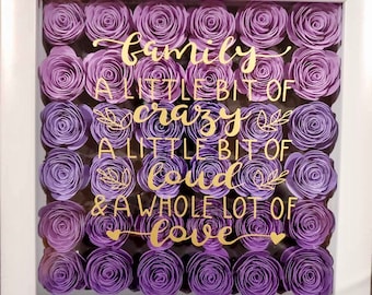White Shadow Box 8x8 Flower Shadow Box, 3D Roses, Personalized Gift, Ombré Flowers, Quote Shadow Box