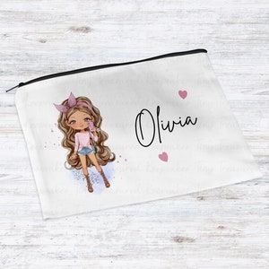 Personalised Selfie Girl Canvas Pencil Case Customise Hair Eye and Skin Colour Back to School