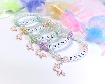 Girls Unicorn Name Bracelet  Beaded Personalised Choice of colours available