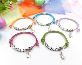 Childrens Name Bracelet with Rabbit Charm | Personalised Gift | Kids Bracelet | Choice of colours