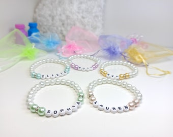 Personalised Name Bracelet Girls Beaded Imitation Glass Pearl Beads