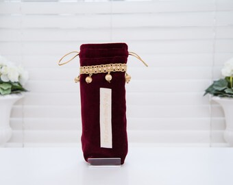 Brolly bag/ Pretty Burgundy Velvet with gold bauble detail wet bag/waterproof lining/wet brolly bag/gift for her