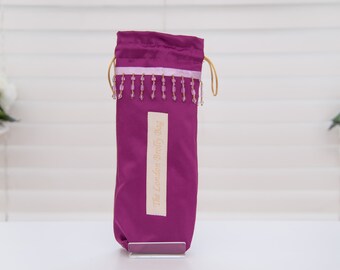 Brolly bag/umbrella holder/ Purple satin  beaded brolly bag with trim detail/ waterproof lining, decorative bag, umbrella pouch