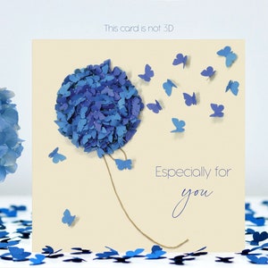 Special For You vlinder blauwe hortensia bloemenkaart (niet 3D)