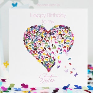 Sister Birthday Butterfly Heart Kaleidoscope of Butterflies Card, not 3D