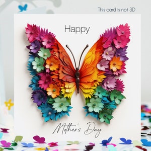 Mother's Day Butterfly with Flower Wings Butterfly Mothers Day Card, Not 3D