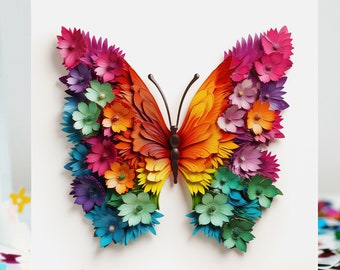 Butterfly with Flowery Wings Blank Butterfly Card, Not 3D