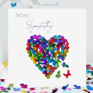 Carte avec coeur de papillon, papillons multicolores, pas en 3D