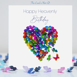 Carte d'anniversaire céleste papillons multicolores coeur papillon (pas en 3D)