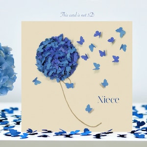 Niece Butterfly Birthday Blue Hydrangea Butterflies Card (not 3D)