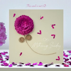 Muttertag Schmetterlinge Pink Chrysantheme Schmetterling Karte, Nicht 3D