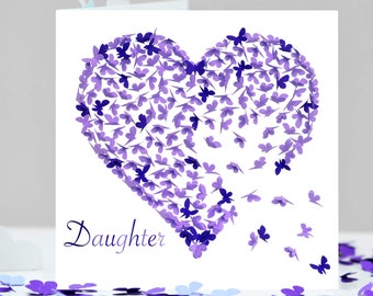 Daughter Butterfly Purple and Lilac Heart Butterflies Card, not 3D