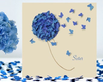 Butterflies and Blue Hydrangea Flower Sister Card