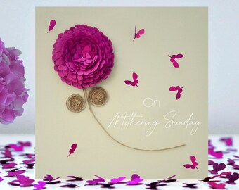 Mothering Sunday Butterflies and Pink Chrysanthemum Butterfly Card, Not 3D