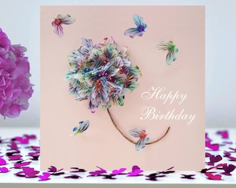 Birthday Butterfly Brightly Coloured Flower Butterflies Card, Not 3D