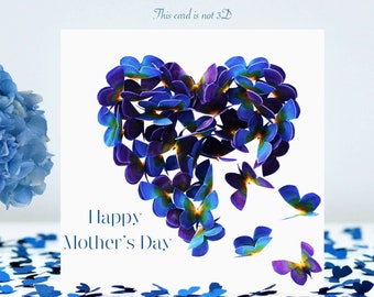 Mother's Day Butterfly Heart Card with Butterflies in Forget Me Not Flower Colours