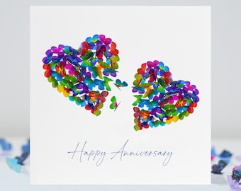 Tvåårsdagskort med kärlekshjärtan och fjärilar, inte 3D