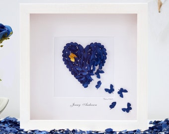 Framed Handmade Butterfly Heart Memorial Artwork , colour choice and can be personalised