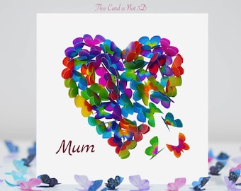 Mum Butterfly Birthday Card with a Multicoloured Butterflies Heart