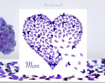 Mum Birthday Butterfly Purple Heart Butterflies Heart Card