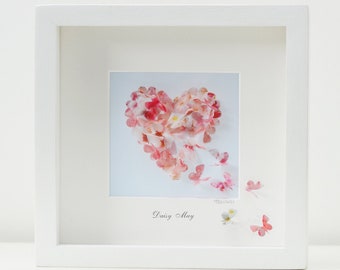 Framed Pink Butterfly 3D Cherry Blossom Butterflies Heart Picture, Handmade To Order,